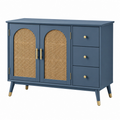 Aparador 120 x 40 x 85 cm de madera azul con rejilla de ratán - almacenamiento de estilo retro