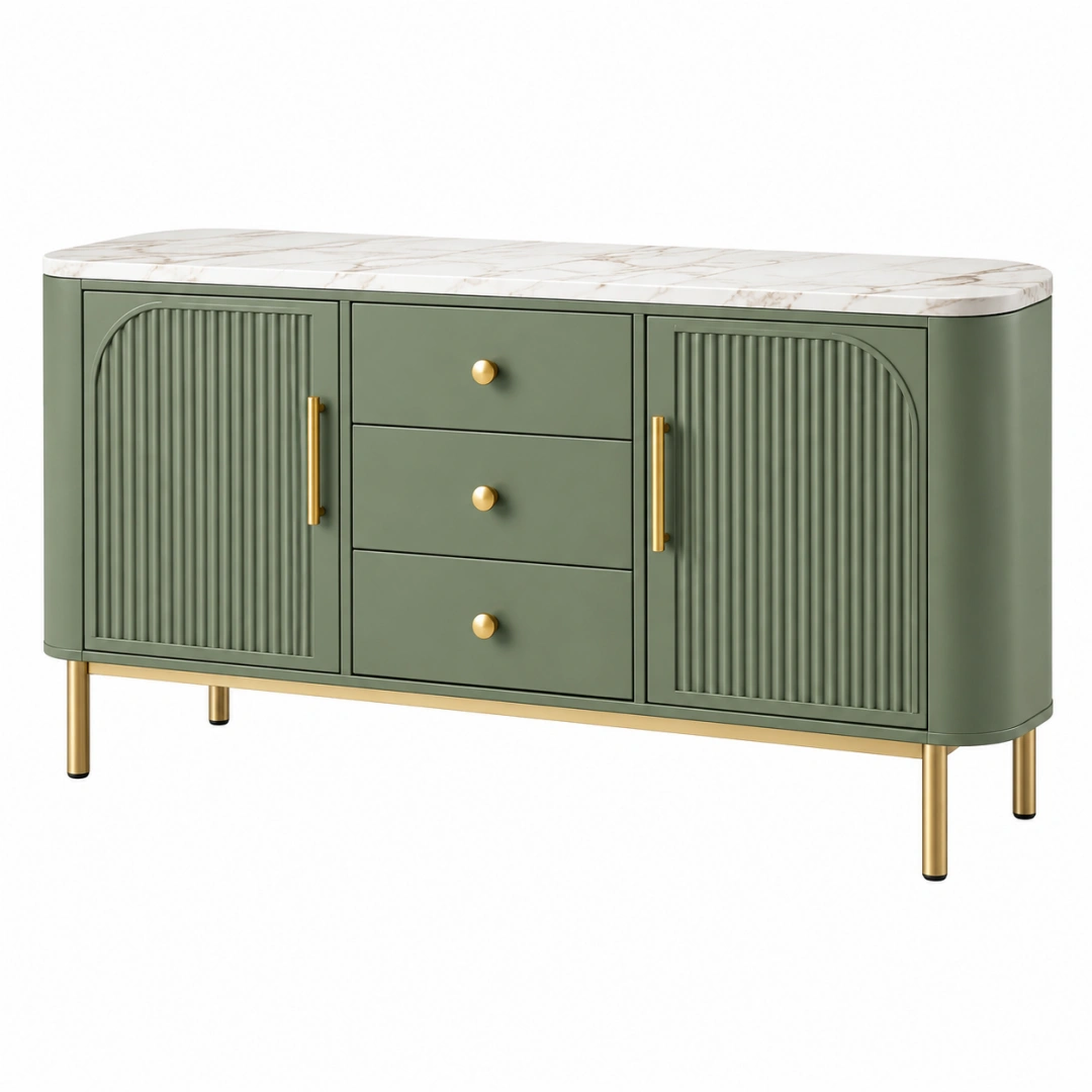 Aparador 160 x 40 x 80 cm verde con tablero efecto mármol para salón estilo moderno