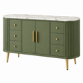Aparador 160 x 40 x 85 cm de madera verde con encimera efecto mármol - almacenamiento moderno