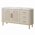 Aparador 160 x 40 x 85 cm de madera beige con encimera efecto mármol y cajones estilo moderno
