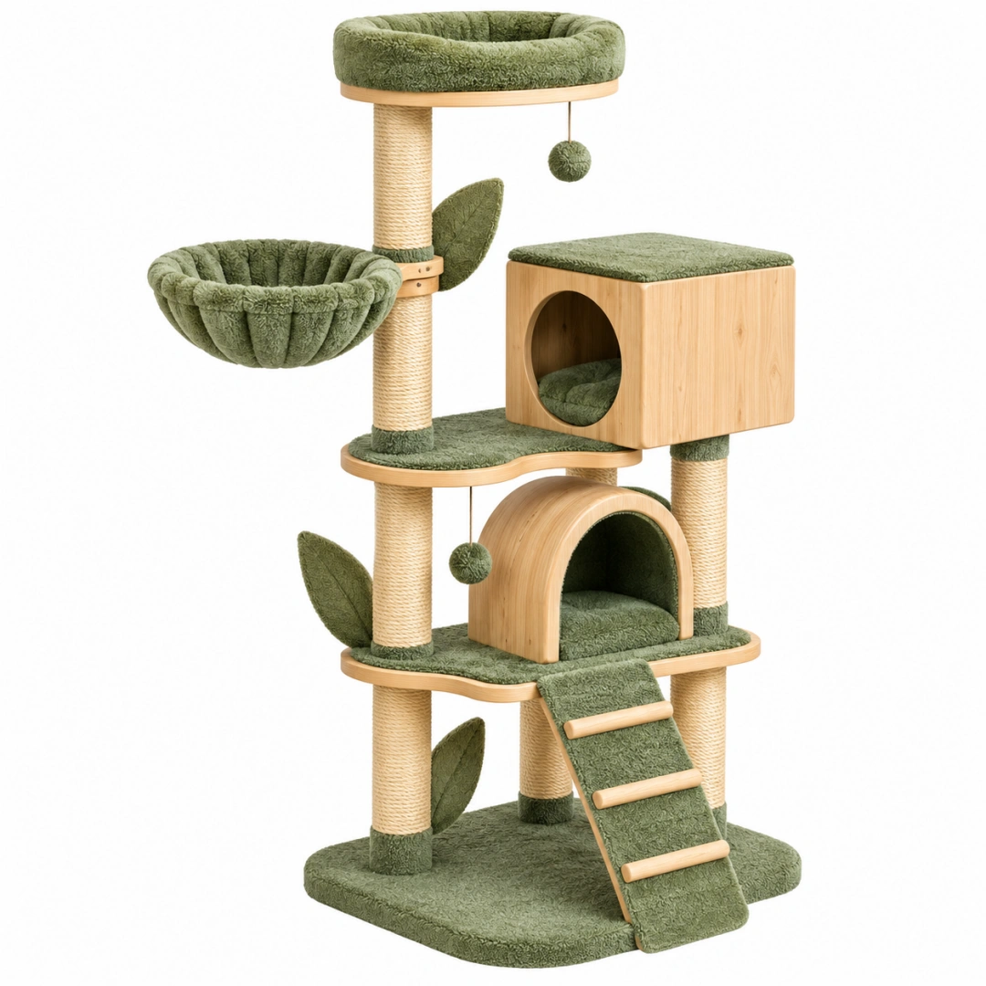 Árbol rascador para gatos 60 x 50 x 160 cm de madera y sisal verde