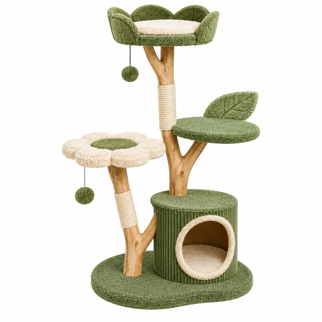 Árbol para gatos 60 x 50 x 150 cm de madera y sisal verde con rascadores y refugio