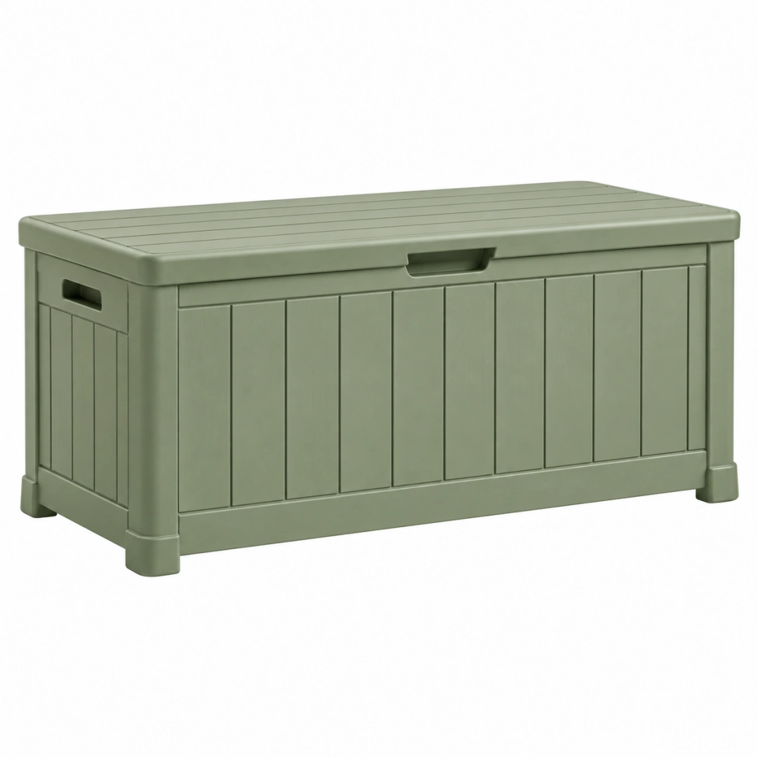 Arcón de almacenaje 120 x 56 x 58 cm de plástico verde con tapa para exterior