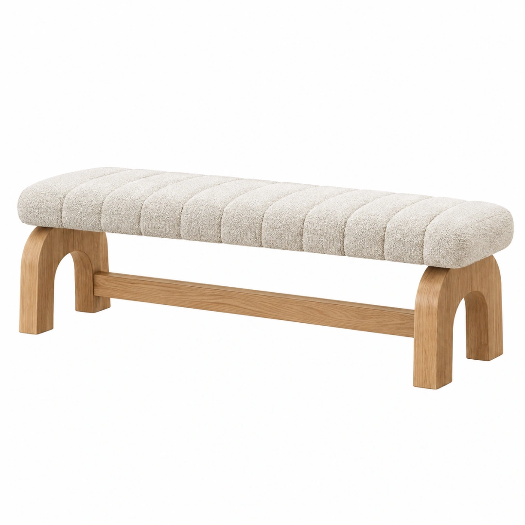 Banco tapizado 120 x 40 x 45 cm de madera beige y natural estilo moderno