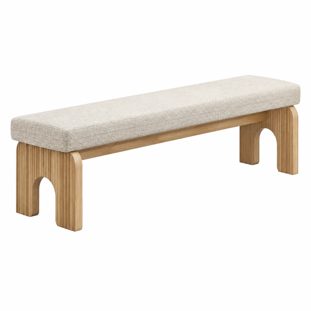 Banco tapizado 120 x 40 x 45 cm de madera beige para recibidor estilo moderno