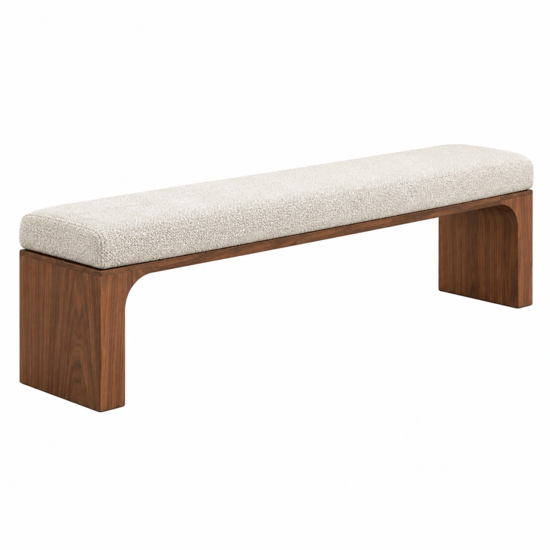 Banco 120 x 40 x 45 cm de madera color nogal con asiento tapizado beige estilo contemporáneo