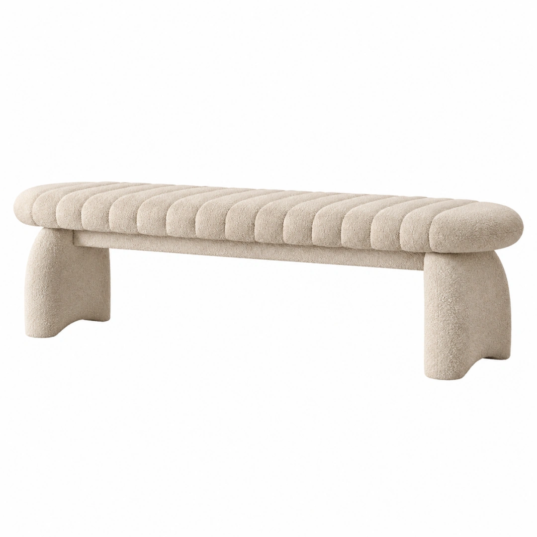 Banco tapizado 160 x 45 x 46 cm beige de tejido bouclé - asiento acolchado contemporáneo