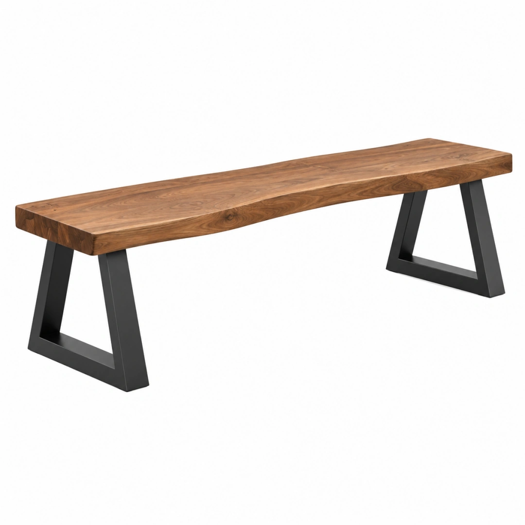 Banco de comedor 180 x 40 x 45 cm de madera marrón con patas de metal negro estilo industrial