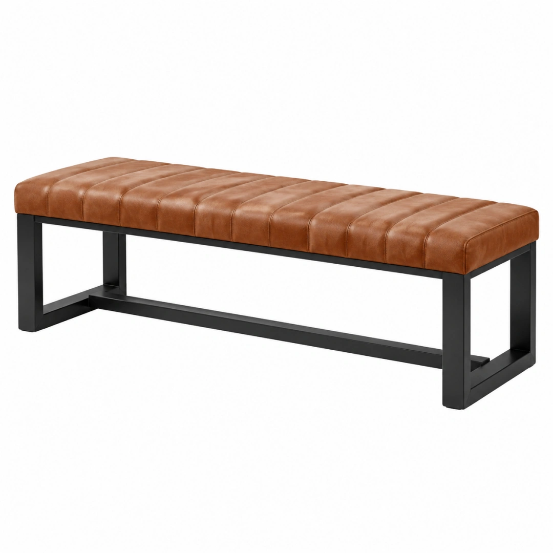 Banco 180 x 40 x 45 cm tapizado marrón con estructura de metal estilo industrial