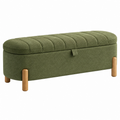 Banco baúl 120 x 45 x 45 cm de tela verde con patas de madera - almacenaje acolchado