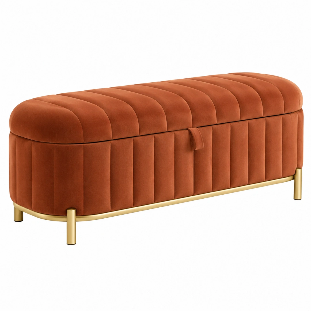 Banco baúl 120 x 45 x 45 cm tapizado terracota con almacenamiento estilo moderno