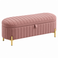 Banco baúl 100 x 40 x 45 cm de tejido rosa con patas metálicas doradas - almacenamiento tapizado