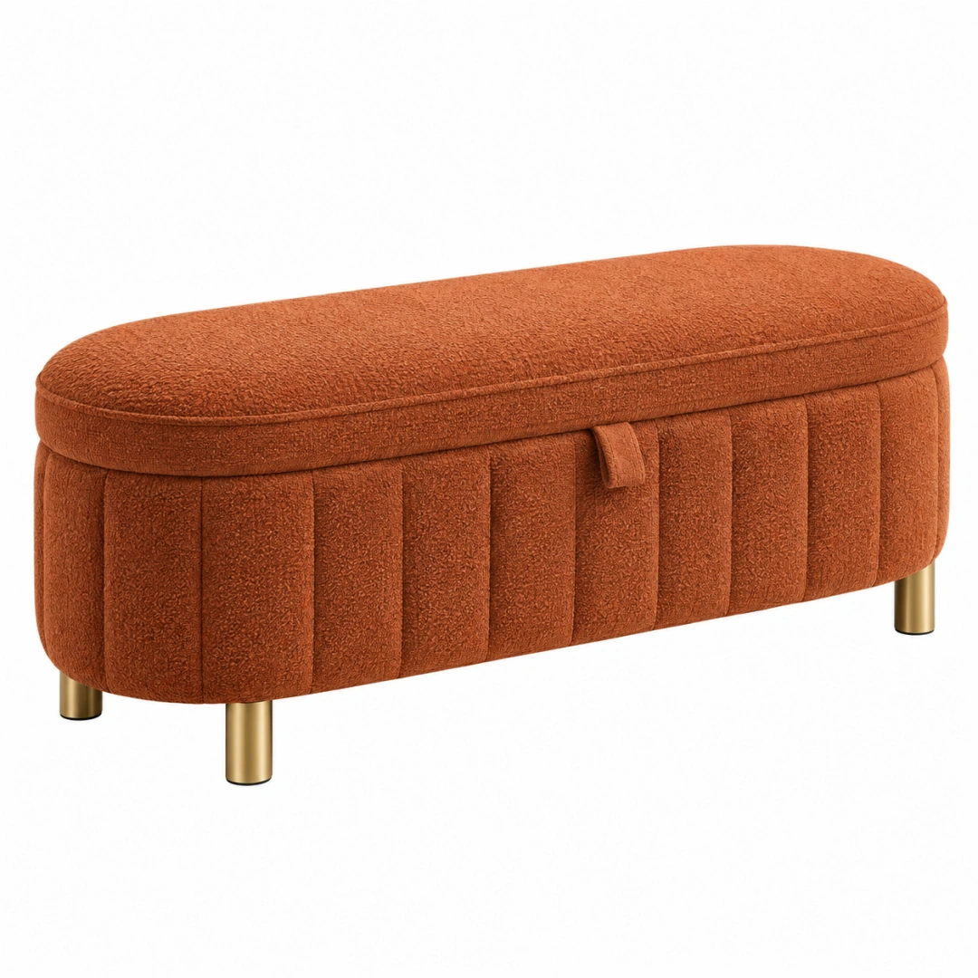 Banco baúl 100 x 40 x 45 cm de tejido bouclé terracota con almacenamiento estilo contemporáneo