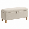 Banco baúl 100 x 40 x 45 cm de tela bouclé beige con patas de madera para almacenaje