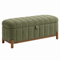 Banco de almacenaje 120 x 45 x 48 cm de bouclé verde oliva con estructura de madera