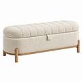 Banco baúl 120 x 45 x 48 cm de tejido bouclé beige con estructura de madera para dormitorio de estilo contemporáneo