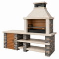 Barbacoa de obra 220 x 80 x 250 cm de piedra beige con parrilla de acero para exterior