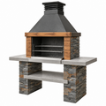 Barbacoa de obra 140 x 70 x 230 cm de piedra metal y madera gris para exterior
