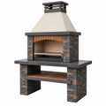 Barbacoa de obra 150 x 70 x 230 cm de piedra gris para exterior con chimenea