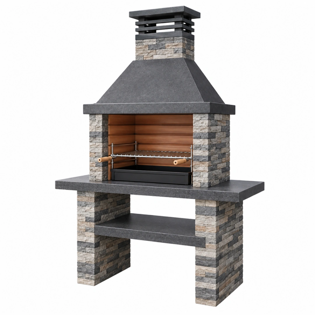Barbacoa de obra 120 x 70 x 230 cm de piedra gris para exterior con parrilla regulable